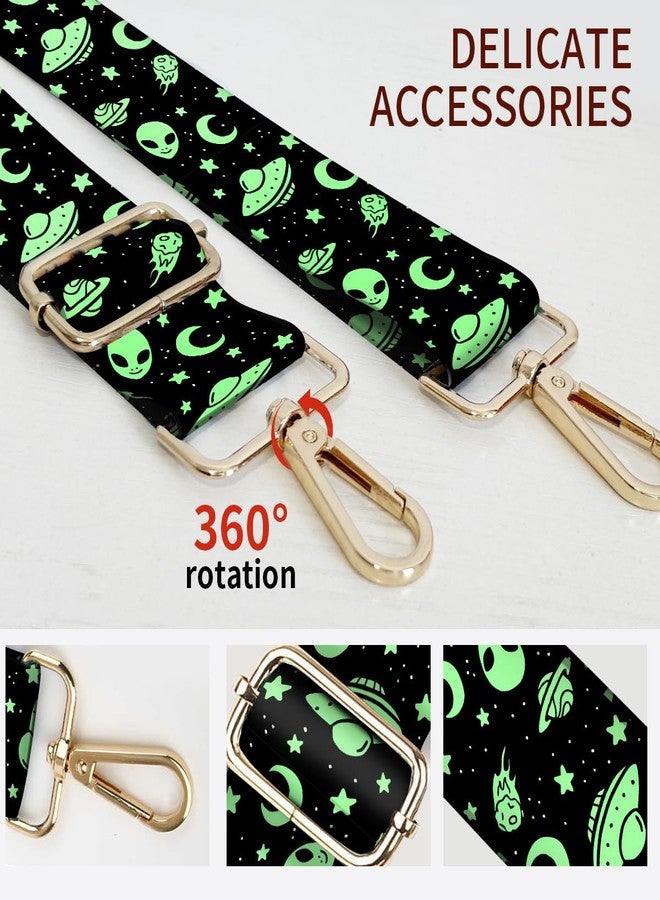 AIOGPD Purse Strap Replacement Crossbody, 3.8cm Wide Shoulder Strap Adjustable Replacement Belt Gold Buckle, Handbag Crossbody Bag Strap Cute Green Aliens - Image 2